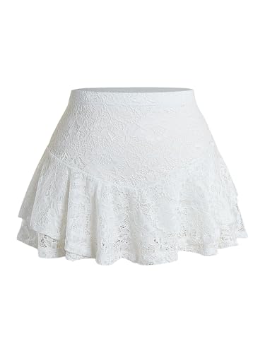 Verdusa Women's Plus Size Y2K Goth Floral Lace Ruffle Mini Skirts Gothic Clothes Athletic A Line Skirt