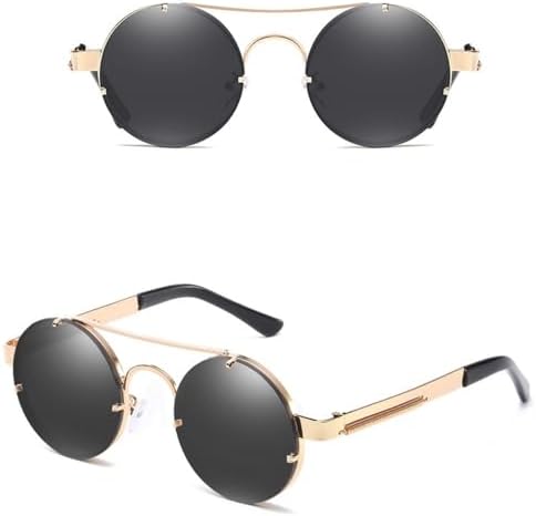 Retro Round Steampunk Sunglasses Women Metal Spring Sun Glasses For Men Big Mirror Lens