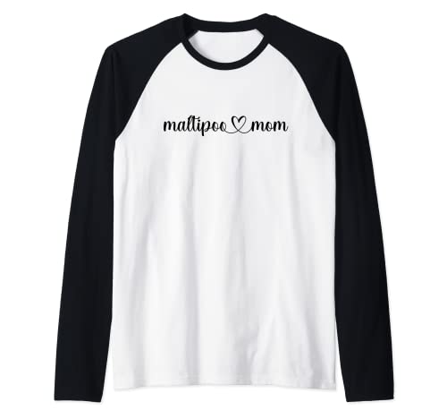 Dog Heart Love Maltipoo Mom Raglan Baseball Tee, Black