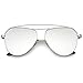 Modern Metal Frame Double Bridge Colored Mirror Flat Lens Aviator Sunglasses 52mm (Silver/Silver Mirror)