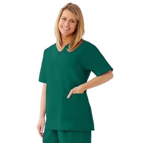AngelStat Women's V-Neck Tunic Scrub Tops with 2 Pockets Hunter Green