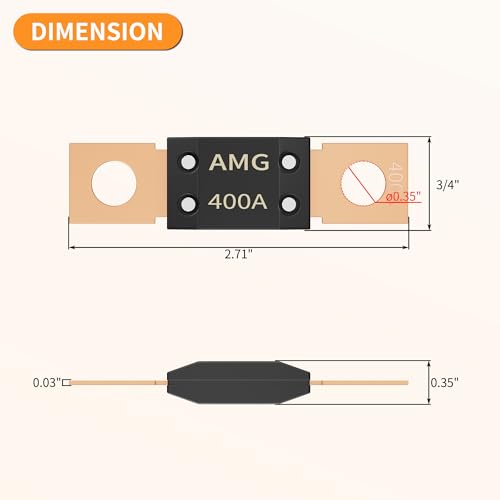 Joinfworld 400A MEGA Fuse, High Current Bolt Mount Automotive 400 Amp MEGA/AMG Fuse for Cars, Trucks, Construction Vehicles, Buses, Boats - 3Pcs