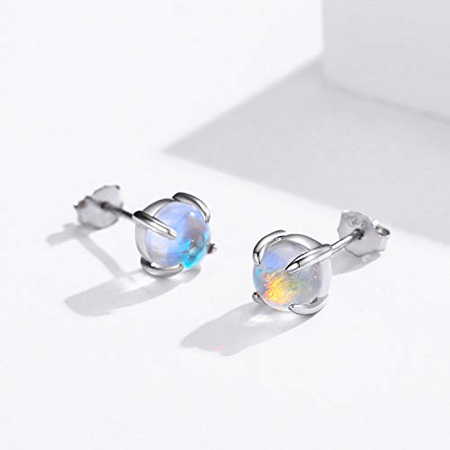 925 Sterling Silver Moonstone Stud Earrings - Synthetic Round Hypoallergenic Jewelry for Women With Sensitive Ears3
