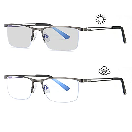 laureles/Men's Transition Eyewear 2020 Fashion Square Metal Half Frame Grey Photochromic Reading Glasses (Grey, 0)