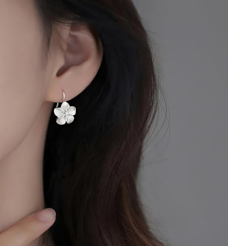 Reffeer Solid 925 Sterling Silver Hawaiian Plumeria Flower Drop Earrings for Women Teens CZ Flower Drop Earrings Dangle3