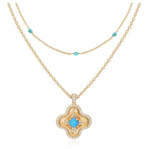 VACRONA Layered Gold Necklaces for Women 14K Gold Plated Stackable Dainty Necklace Cubic Zirconia Clover Floral Pendant Necklace Simple Chain Necklace Set Jewelry Gift for Women Cover
