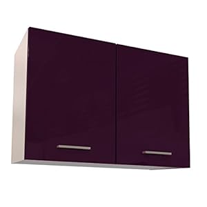 Berlioz Creations PRIMA PG8HPA Hängeschrank für Küche, 2 Dekortüren in glänzender Auberginefarbe, 80 x 33,3 x 55,4 cm, 100 Prozent französische Herstellung