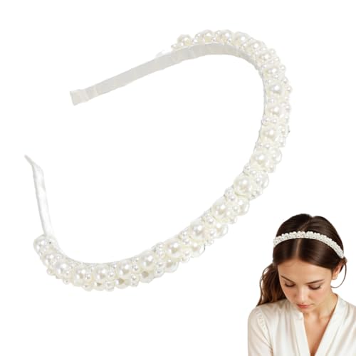 OUDQFCJ Cerchietto con Perle, Fascia per Capelli Donna Elegante, Accessorio per Matrimonio e Cerimonie, Perfetto per Uso Quotidiano (Standard) (Bianco)