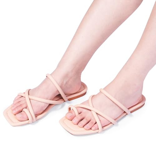 Image of FITORY Women's Slide Sandals Toe Ring Thongs Cross Strappy Flat