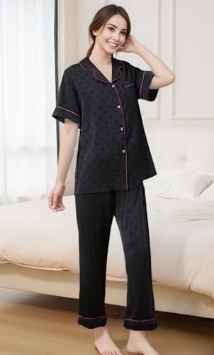 Satin Pajamas for Women, Soft Silky Sleepwear Loungewear, Button Down Two-piece Sleepwear Set2