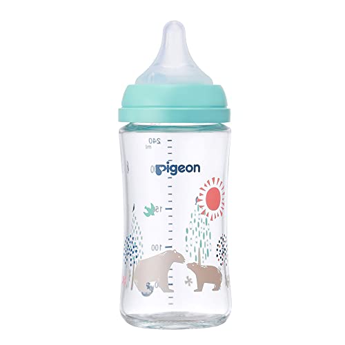 Pigeon Bear Breastfeeding Bottle 8.5 fl oz (240 ml) 3 Months and up Made of Heat Resistant Glass Light Blue