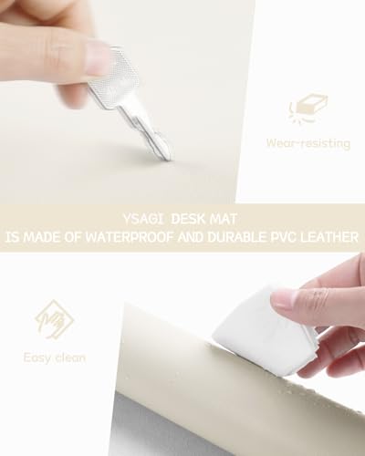 Image of YSAGi Non-Slip Leather Desk Pad, Desk Matt for Desktop, Waterproof Laptop Computer Keyboard Mat, Table Protector Blotter Mat, Large Mouse Pad for Office /Work /Home /Decor(Cream, 23.6 inch x 13.7 inch)