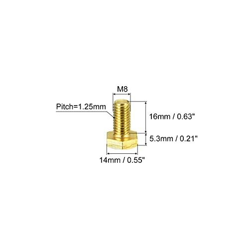 Image of uxcell Brass Hex Bolts, M8x16mm 3pcs Fully Thread Grade 4.8 Solid Brass Hexagon Head Bolt Machine Screws for Machinery