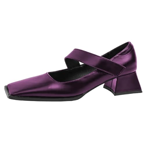 FOWT Women Square Toe Strappy Pumps Chunky Block Low Heel Mary Janes Formal Office Business Shoes Size 4-16 US