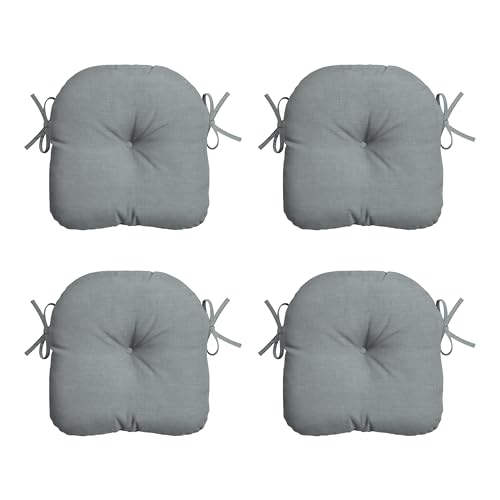 Image of Arden Outdoor Tufted Bistro Seat Cushion, Set of 4, 14.5 in x 15 in, Rain-Proof, Fade Resistant Stone Grey Leala