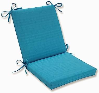 Pillow Perfect Monti Chino Solid Indoor/Outdoor One Piece Chair Cushion Deep Seat, Weather and Fade Resistant, Square Corner - 36.5" x 18", Blue