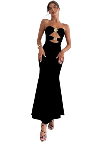Image of SKAYS Women's Summer Dress Strapless Tube Top Cut Out Bodycon Maxi Dress Backless Going Out Casual Elegant Party Dresses