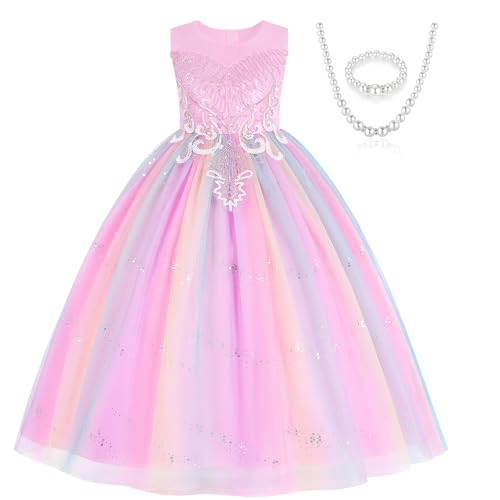 K-Acc Girls' Sleeveless Party Dress with Pearl Necklace - for Birthday, Flower Girl, Wedding and Special Occasion Party