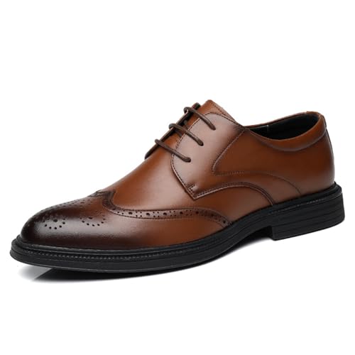Men's Leather Low Heel Business Dress Shoes Lace Up Leather Round Toe Low-Top Lug Sole Non Slip Dress Shoes Business Meeting Office Work Shoes