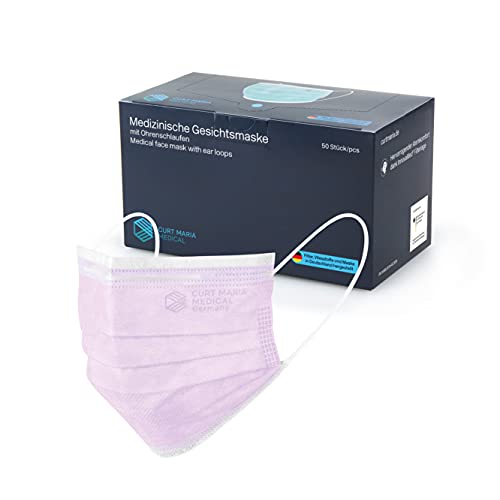 STAUBPIRAT CURT MARIA MEDICAL 50 Stück OP Maske, chirurgisch medizinische Gesichtsmasken, 100% made in Germany, Mundschutz 3-lagig Flieder
