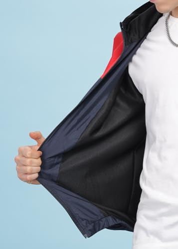 Image of Dollar Men's Polyester Colourblock Windcheater Jacket With Zipper Pockets and Hood