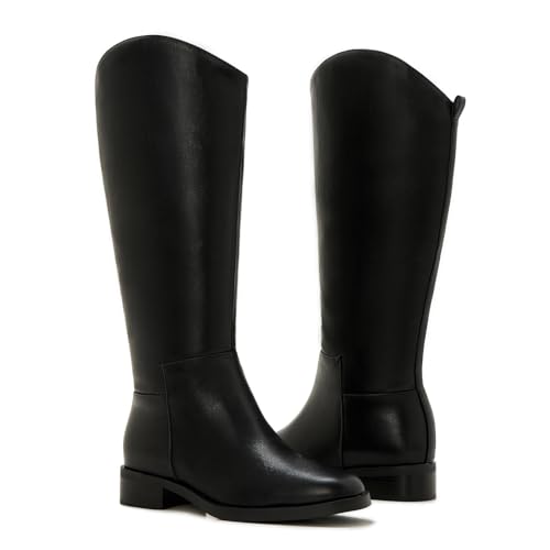 ZXHYZLZ Women's Wide Calf Knee High Boots – Plus Size Pull-On Flat Riding Boots, Comfortable Tall Equestrian Style for Fall & Winter4