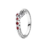DIYADE Thrones Game Series Jewelry Daenerys Targaryen Accessories Vintage Dragon Sparkling Rings S925 Sterling Silver with red crystals For Men and Women (Dragon Sparkling Ring #9)