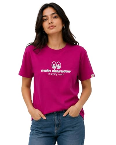 Image of Main Character in Every Room Graphic Print T-Shirt, Hot Pink, Round Neck, Short Sleeve Cotton T-Shirt for Women