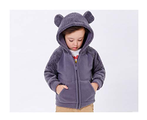 Yagata Bear Ears Shape Fleece Warm Hoodies Clothes Light Jacket Sweatshirt Outwear For Baby Boys Toddler Zip-Up Hooded Jacket (Gray 120) #TOP1