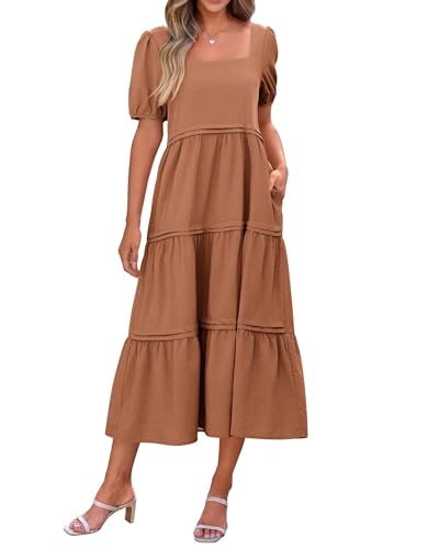 KIRUNDO Women&rsquo;s Boho Puff Sleeve Maxi Dress