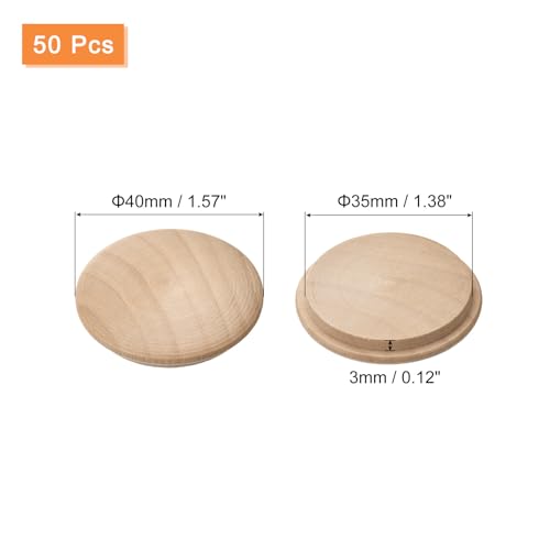Image of uxcell Wood Plugs, 50Pcs 40 x 35 mm - Beech Wood Button Top Plugs, Screw Hole Covers, Decorative Wooden Cover for Stair Chair Craft Furniture Woodworking