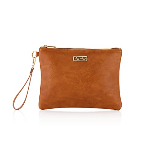 Image of Itzy Ritzy Diaper Changing Clutch – Includes Easy-to-Clean Vegan Leather, On-the-Go Portable Diaper Changing Pad, Detachable Wrist Strap, 1 Exterior Pocket & 2 Interior Pockets (Cognac)