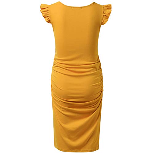 Bhome Maternity Dress Flying Sleeve Casual Pregnancy Summer Dresses Yellow L #TOP1