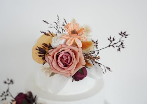Set de dos adornos para torta con flores artificiales miniatura 6