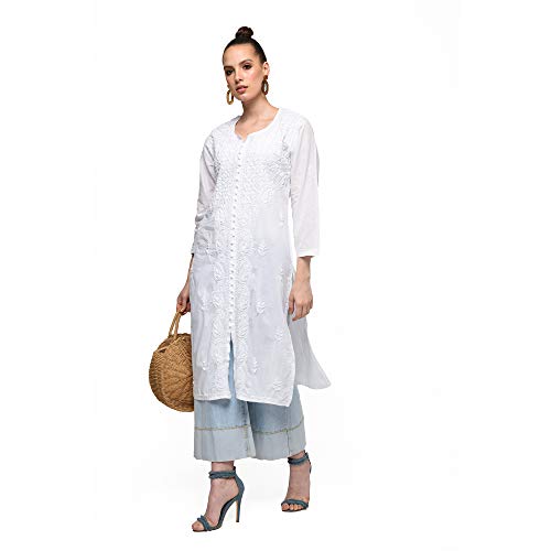 Awadh Chikan Craft Cotton Chikankari Kurtis for Women White Chikan Long Kurti Kurta White Chikankari Kurti (44)