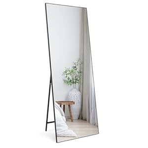 HORLIMER Standspiegel 165 x 60 cm, Großer Wandspiegel oder Stehspiegel Ganzkörperspiegel für Schlafzimmer, Wohnzimmer, Flur, HD Ankleidespiegel mit Schwarzer Rahmen