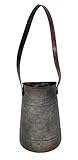 DNS Wall Planter Rustic Metal Half Bucket with Faux Leather Strap Hanging Decorative Flowers Succulent Cactus Indoor Outdoor (9.5" x 7")