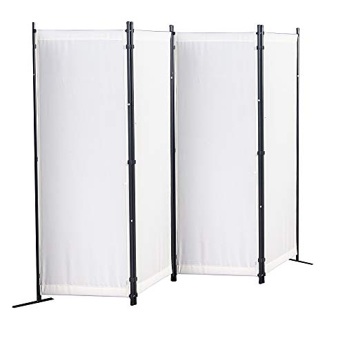GOJOOASIS Biombo Separador de 4 Paneles, Divisor de Habitaciones, Separador de Ambientes Plegable, Divisor de Habitaciones, 170X220cm(Crema)