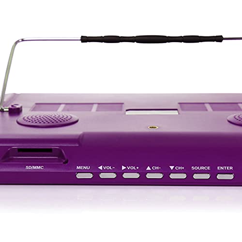 Image of Trexonic Portable Rechargeable 14 Inch LED TV with HDMI, SD /MMC, USB, VGA, AV in /Out and Built-in Digital Tuner, Purple
