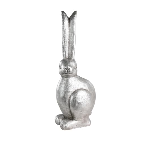 EGLO LIVING Osterdeko Hase Chilandy, große Deko Figur Ostern Frühling, Frühlingsdeko Osterhase, Elegante Osterfigur aus Kunststein in Silber, 50 cm