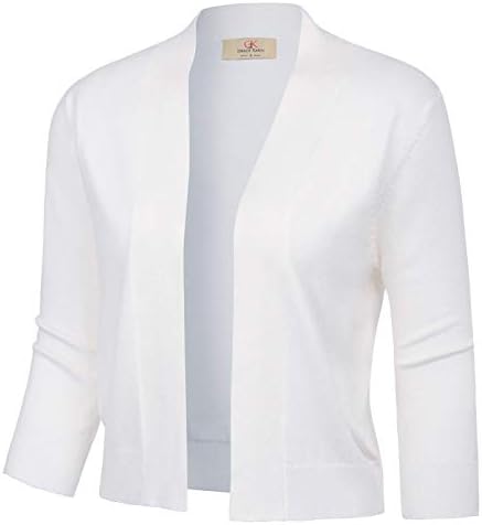 GRACE KARIN Women's Classic 3/4 Sleeve Shrug Cardigan for Dresses Open Front Bolero Cardigan Sweaters Medium White