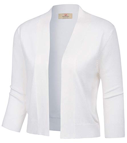 GRACE KARIN Womens White Summer Cardigan for Dress 3/4 Sleeve Open Front Shrug Sweaters Lightweight Bolero Jacket XL