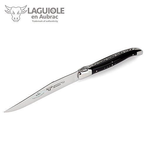 Laguiole En Aubrac Luxury Fully Forged Full Tang Stainless Steel Steak Knives 6-Piece Set With Buffalo Horn Handle, Stainless Steel Polished Bolsters #TOP2
