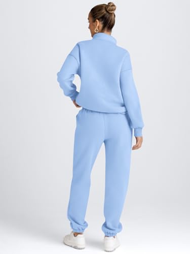Image of AUTOMET Women's Sweatsuits 2 Piece Outfits Lounge Sets | Cozy Airport Outfits,Casual Sweat Sets for Fall and Winter,Half Zip Pullover and Baggy Sweatpants with Pockets