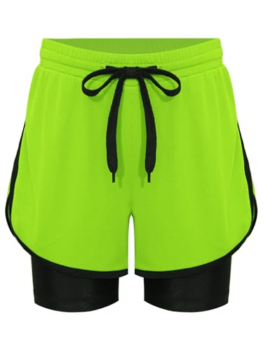 TiaoBug Kids Boys 2 in 1 Swim Trunks Running Athletic Shorts with Built-in Compression Shorts Summer Beachwear
