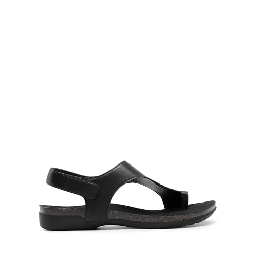 DREAM PAIRS DREAM PAIRS Women's Comfortable Cork Footbed Arch Support Sandals Casual to Dressy Thong Walking Flat Sandals for Summer,Size 7,All Black,DWUMFS2509