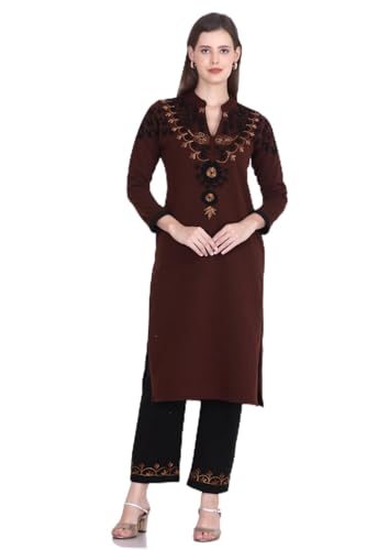 Image of Rosary Women's Woolen Winter Embroidered Kurta with Palazzo | Warm Ethnic Suit Set - 2 Piece Outfit