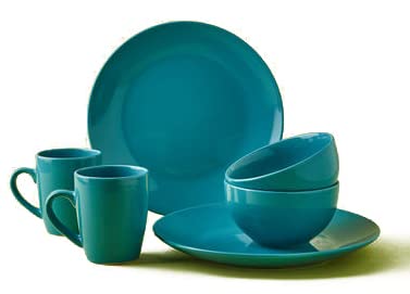3Diamonds - Stoneware Dinnerware Set, 6 Piece, Service for 2, Dinner Set Plates, Bowls, Mugs (Mint)