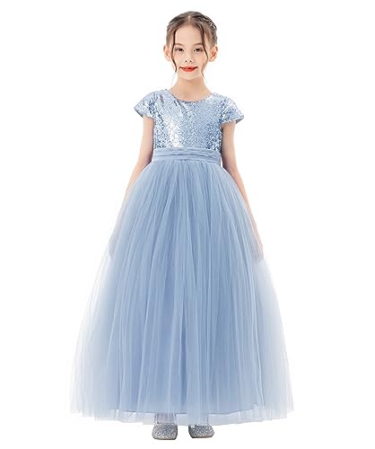 ekidsbridal Sequins V-Back Cap Sleeves Formal Flower Girl Dresses for Junior Pageants 3233