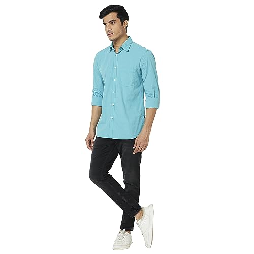 Image of Parx Men's Pure Cotton Solid Pattern Slim Fit Semi Cutaway Collar Full Sleeve Casual Shirt